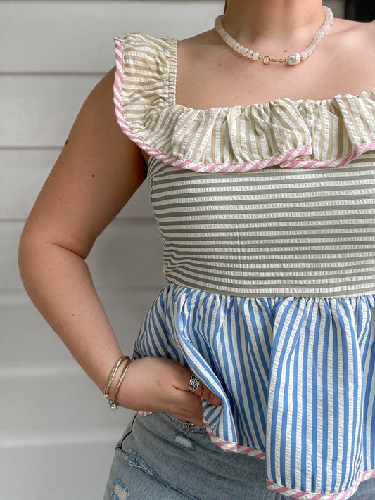 MULTI STRIPED BABYDOLL TOP