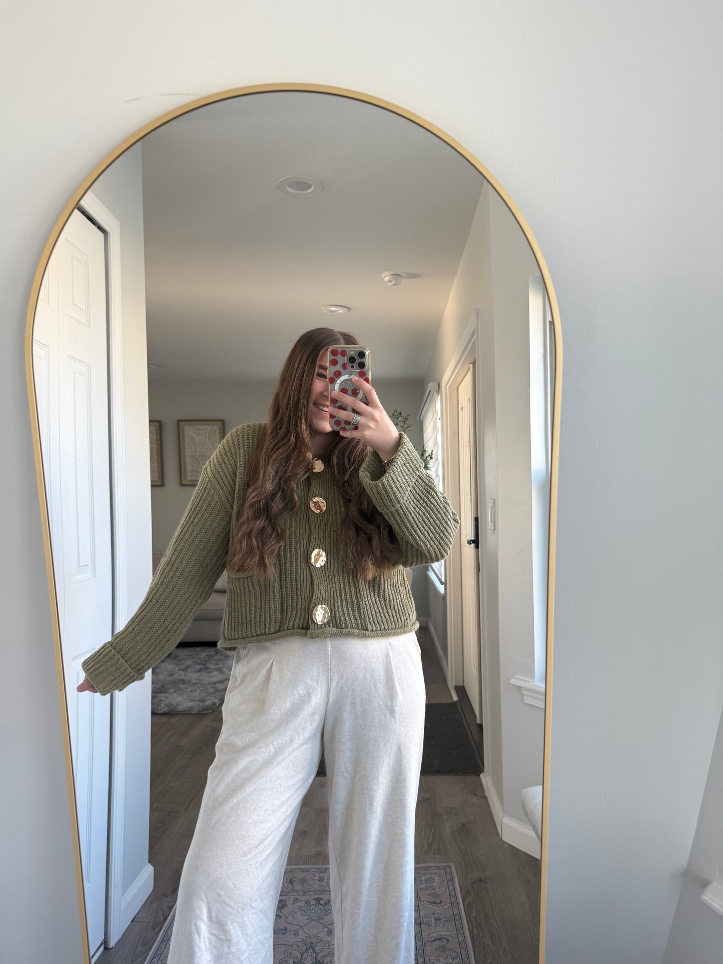 GOLD BUTTON FRONT POCKET KNIT