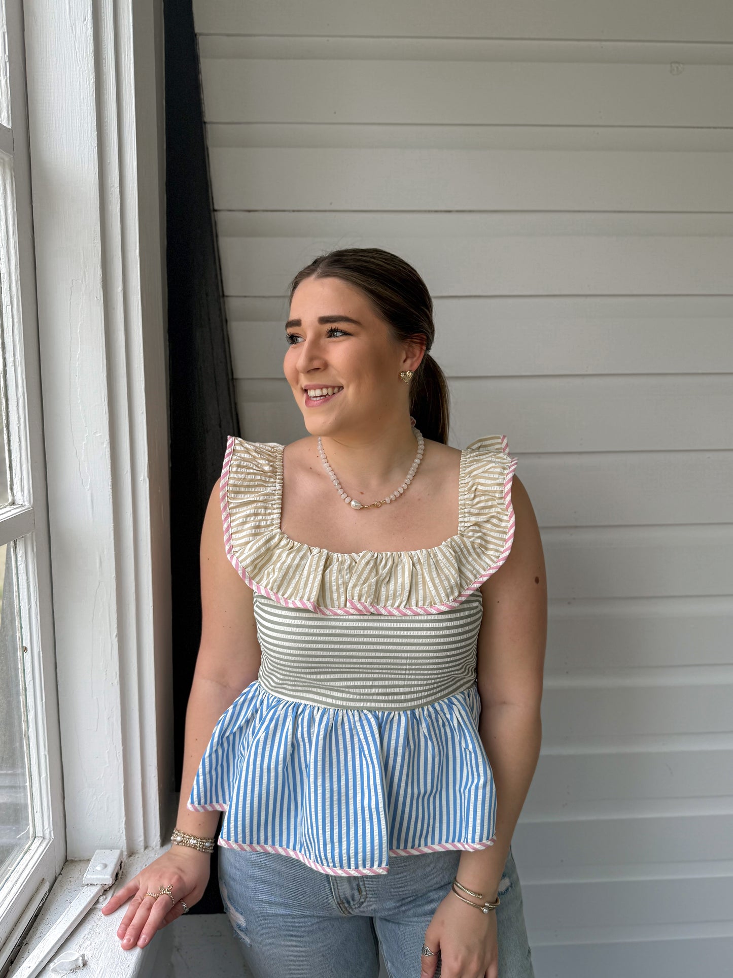 MULTI STRIPED BABYDOLL TOP