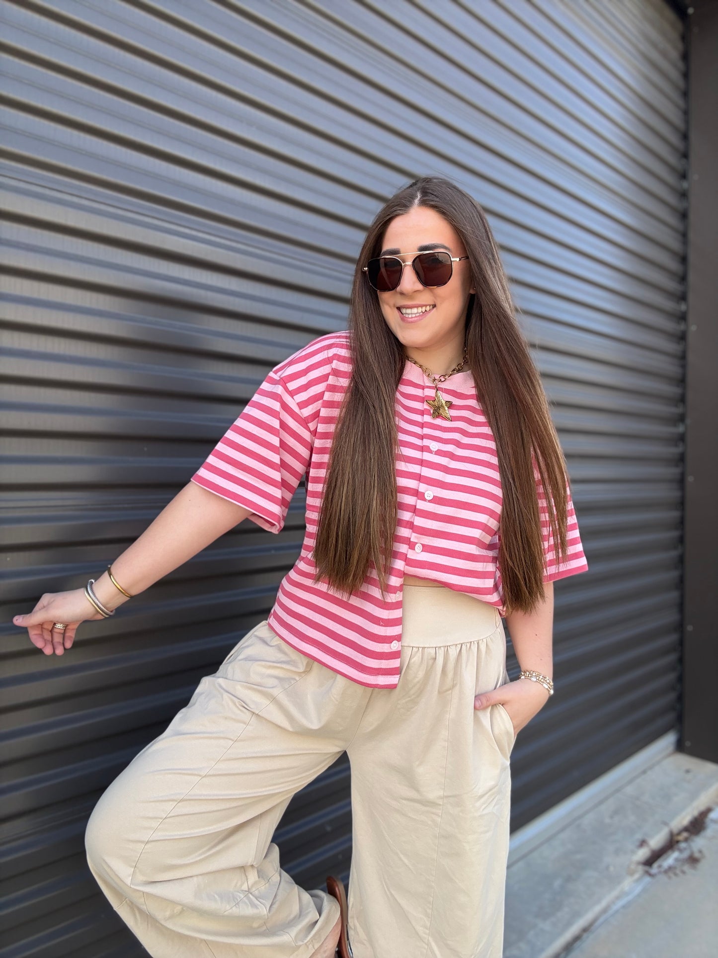 LYLA STRIPED BUTTON UP