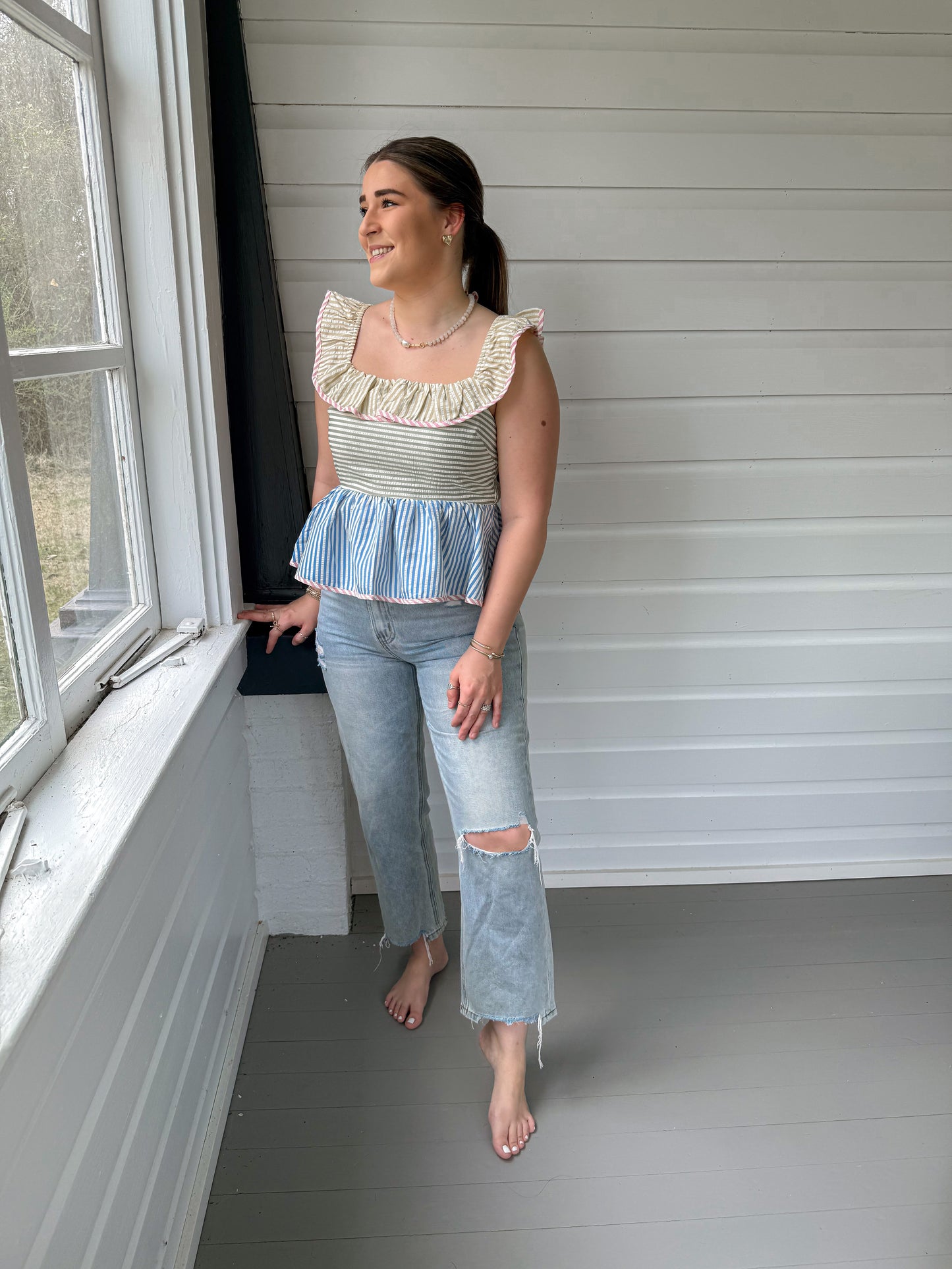 MULTI STRIPED BABYDOLL TOP