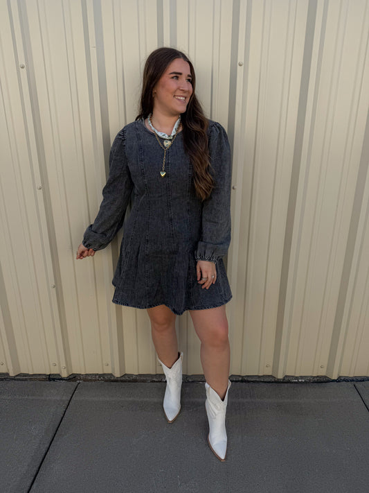 MINERAL WASHED DENIM DRESS
