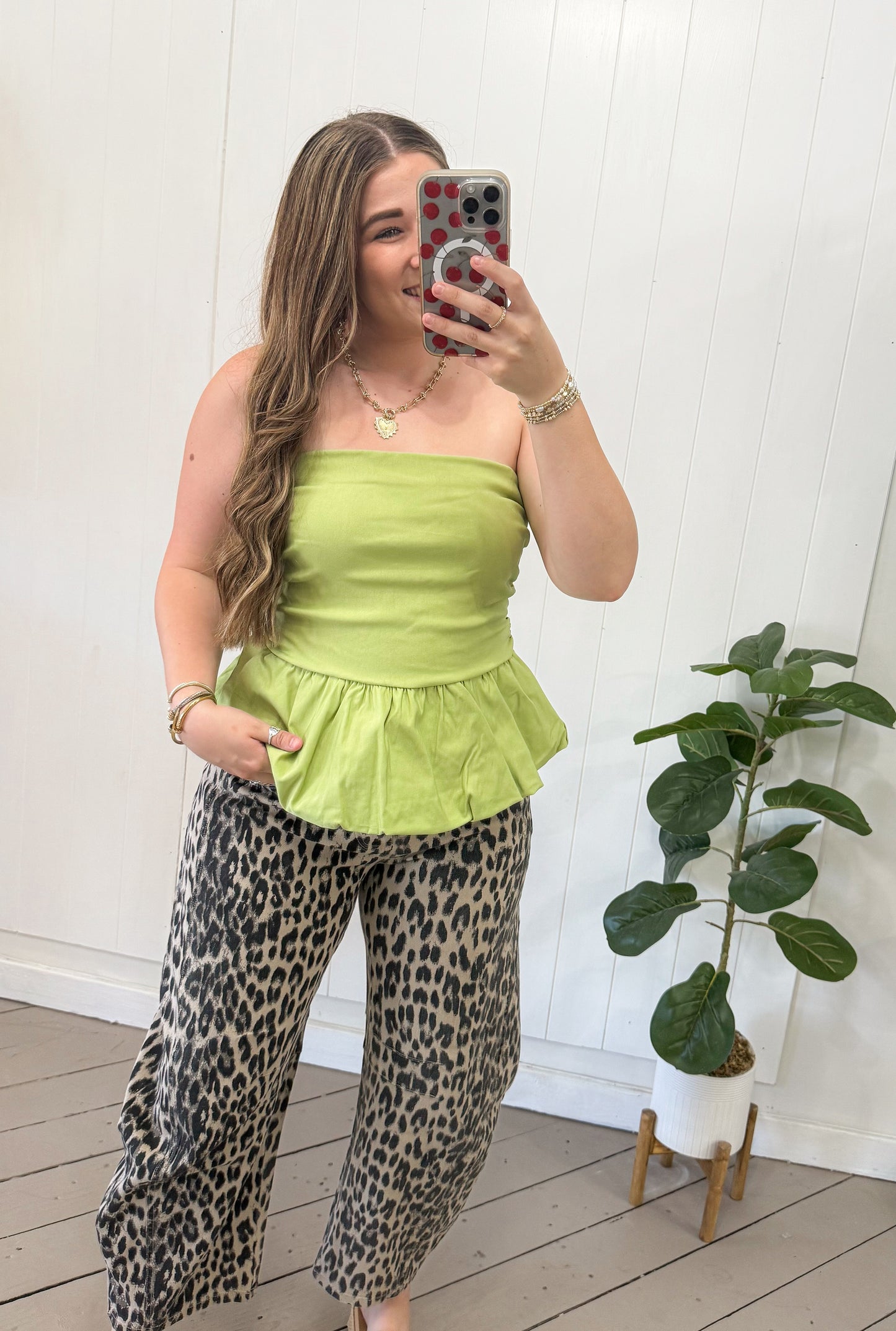 GREEN BUBBLE HEM TUBE TOP