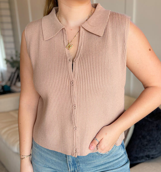 Button Up Sweater Vest Top