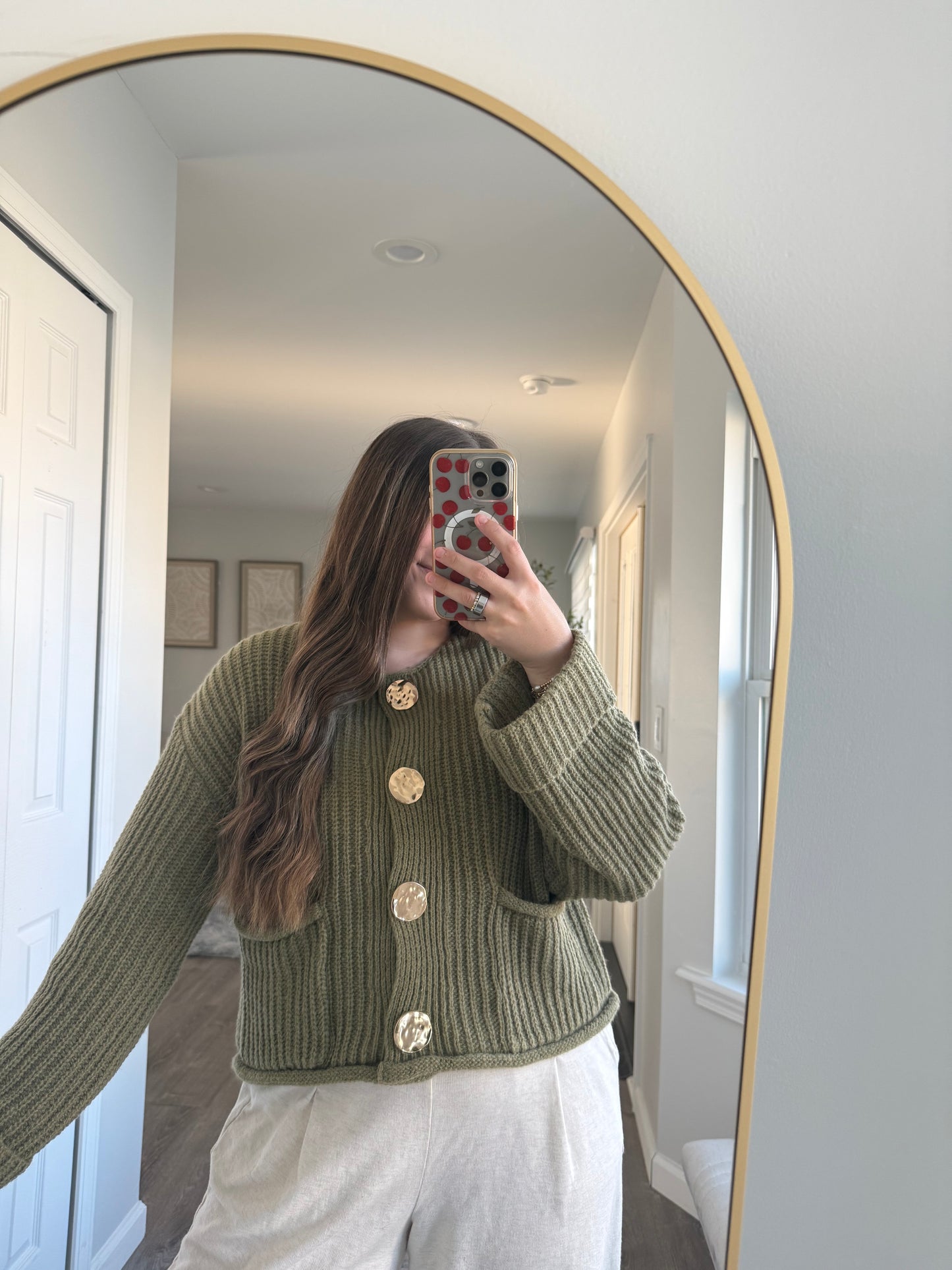 GOLD BUTTON FRONT POCKET KNIT