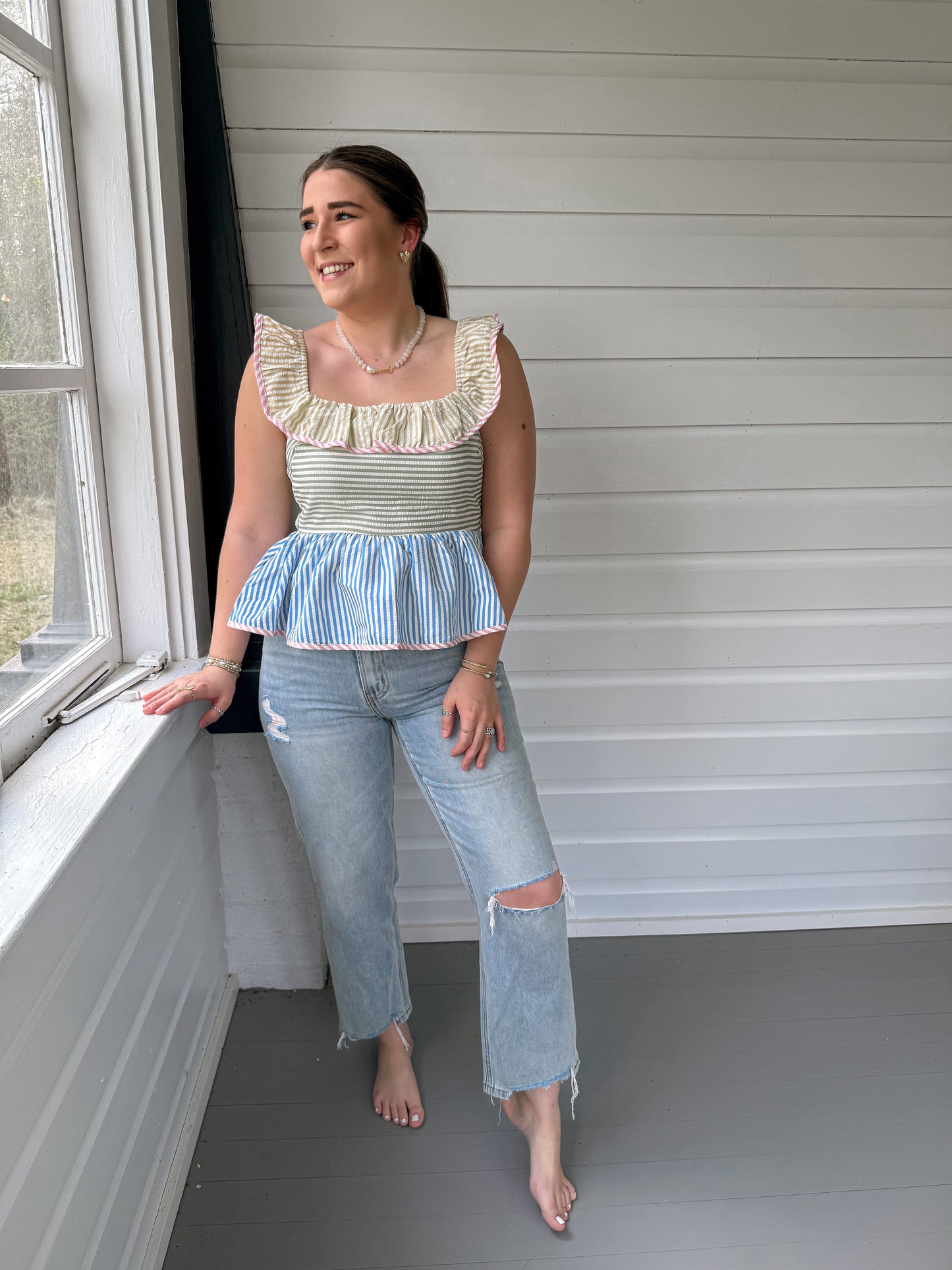 MULTI STRIPED BABYDOLL TOP