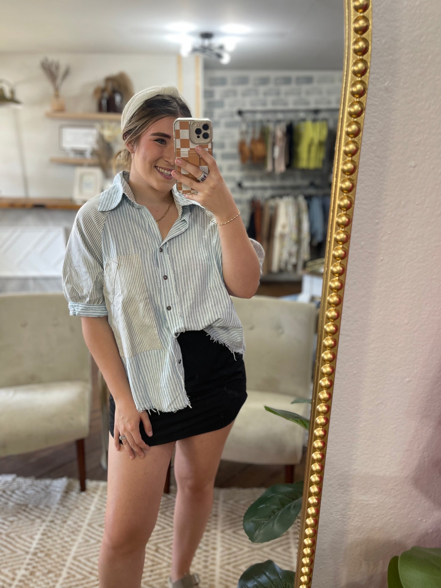 Loose Button Up Striped Blouse