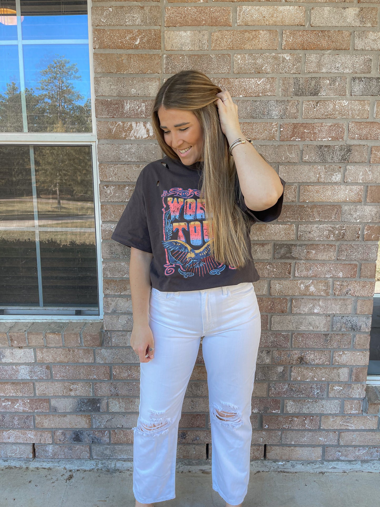 Distressed Straight Leg Jeans - White