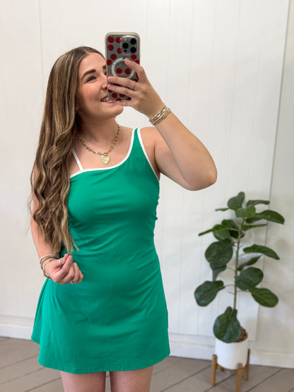 GREEN ACTIVE ONE SHOULDER DRESS
