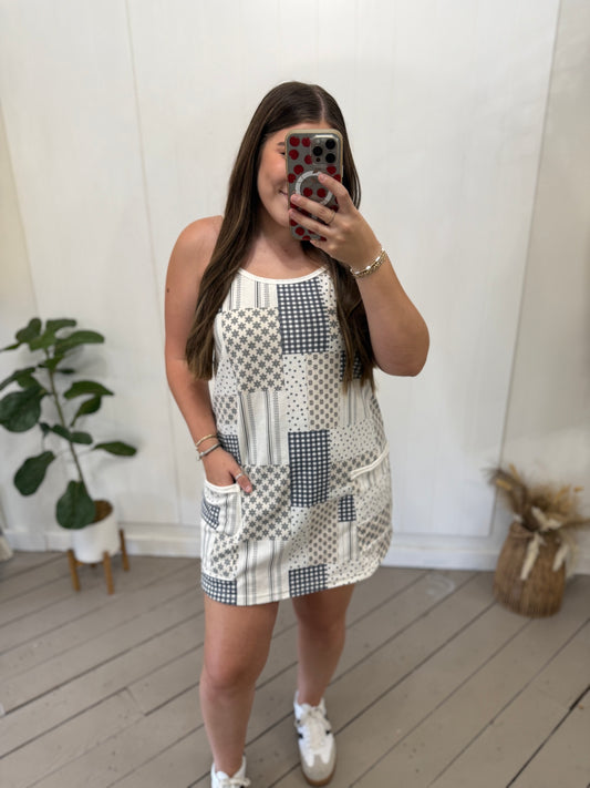 PRINTED COTTON TERRY MINI DRESS