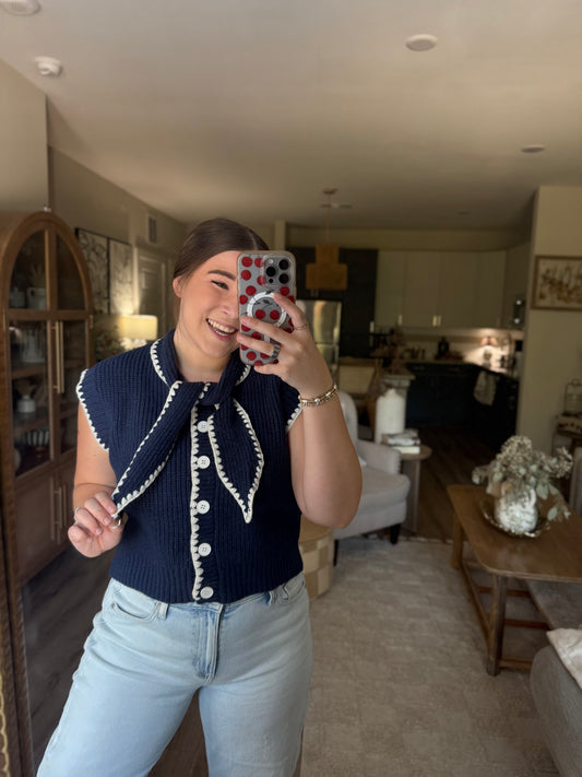 TIE NECK SWEATER VEST