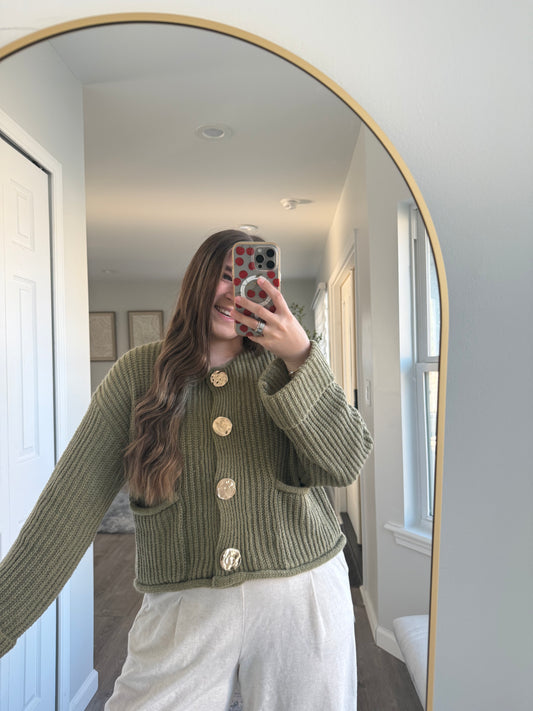 GOLD BUTTON FRONT POCKET KNIT