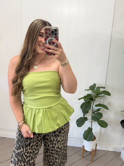 GREEN BUBBLE HEM TUBE TOP