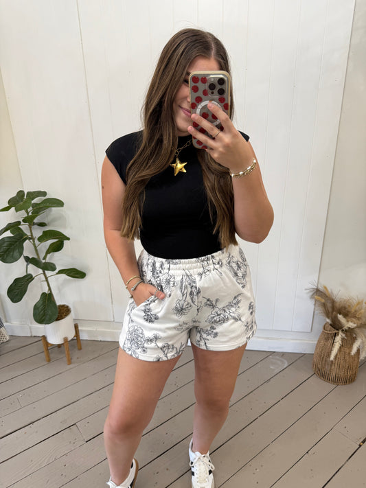 PRINTED COTTON TERRY SHORTS