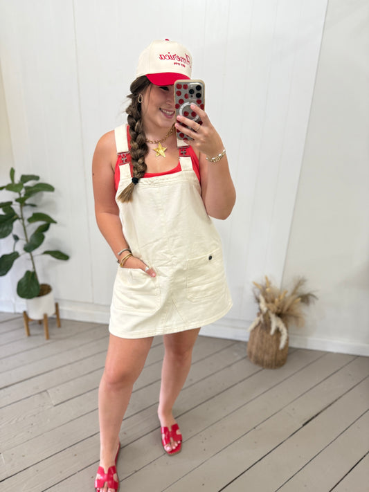 CREAM OVERALL DRESS