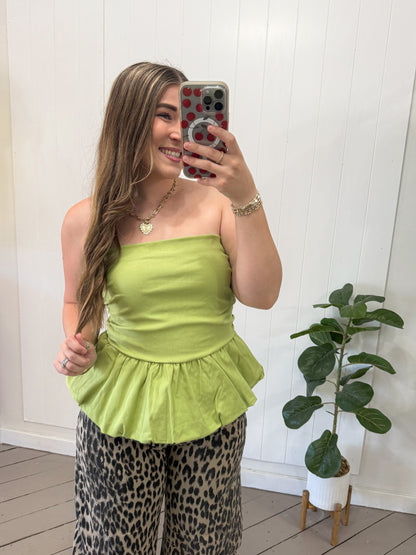 GREEN BUBBLE HEM TUBE TOP