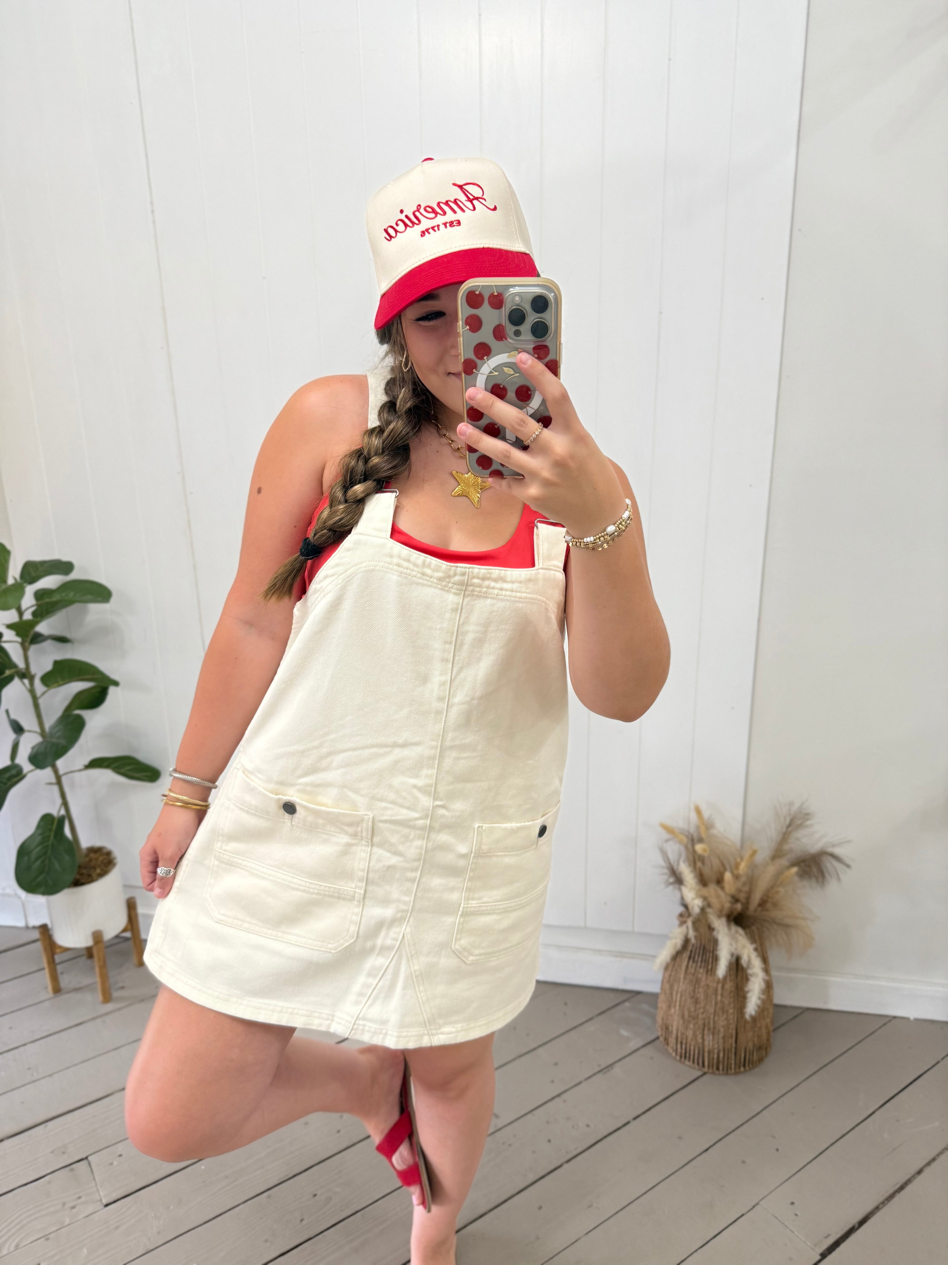 CREAM OVERALL DRESS