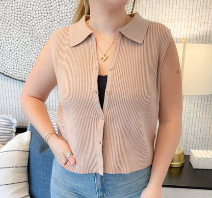 Button Up Sweater Vest Top