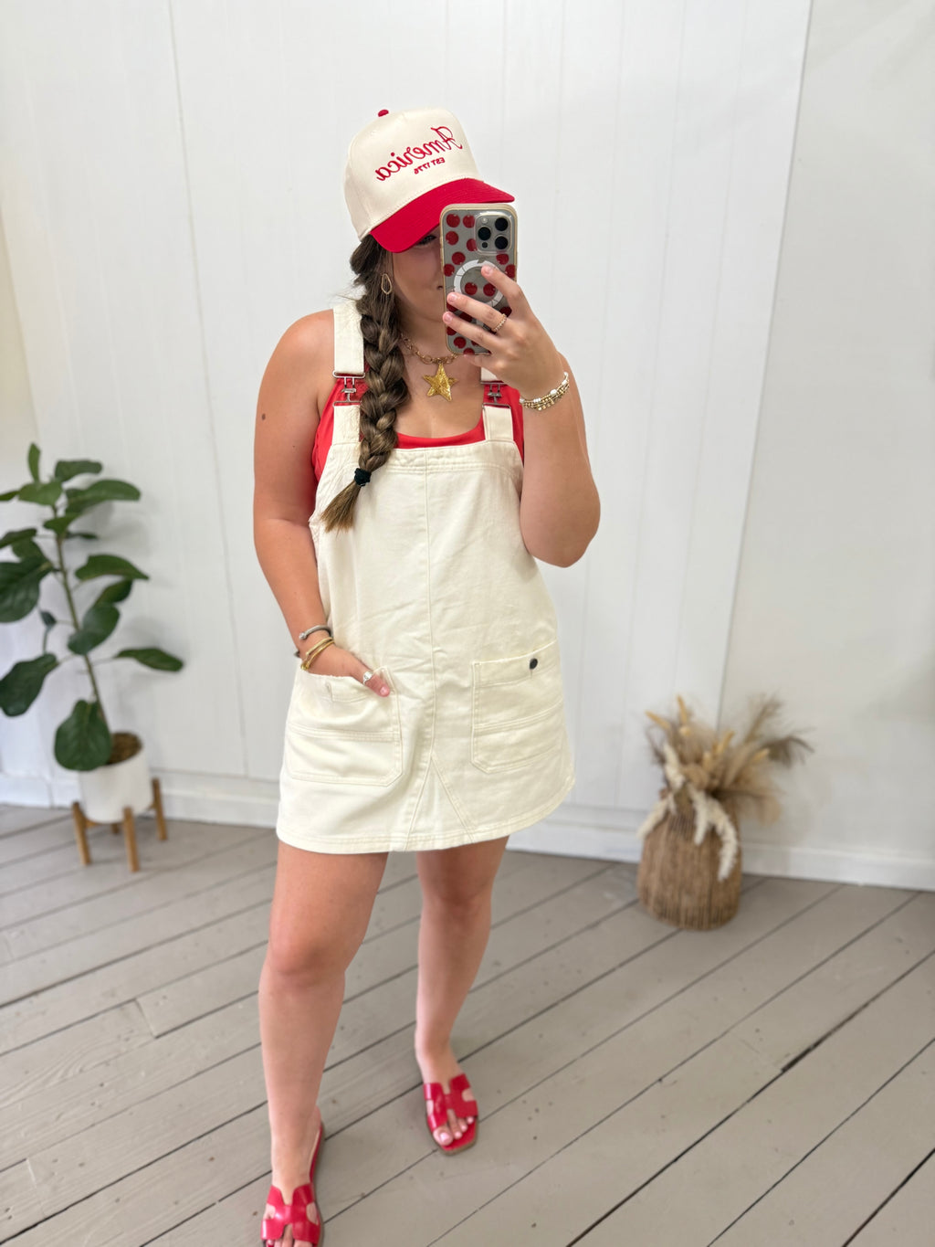 CREAM OVERALL DRESS