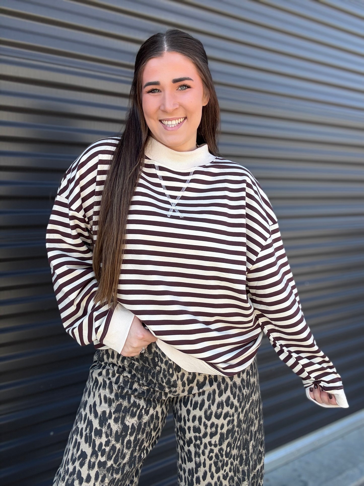 STRIPED MOCKNECK PULLOVER