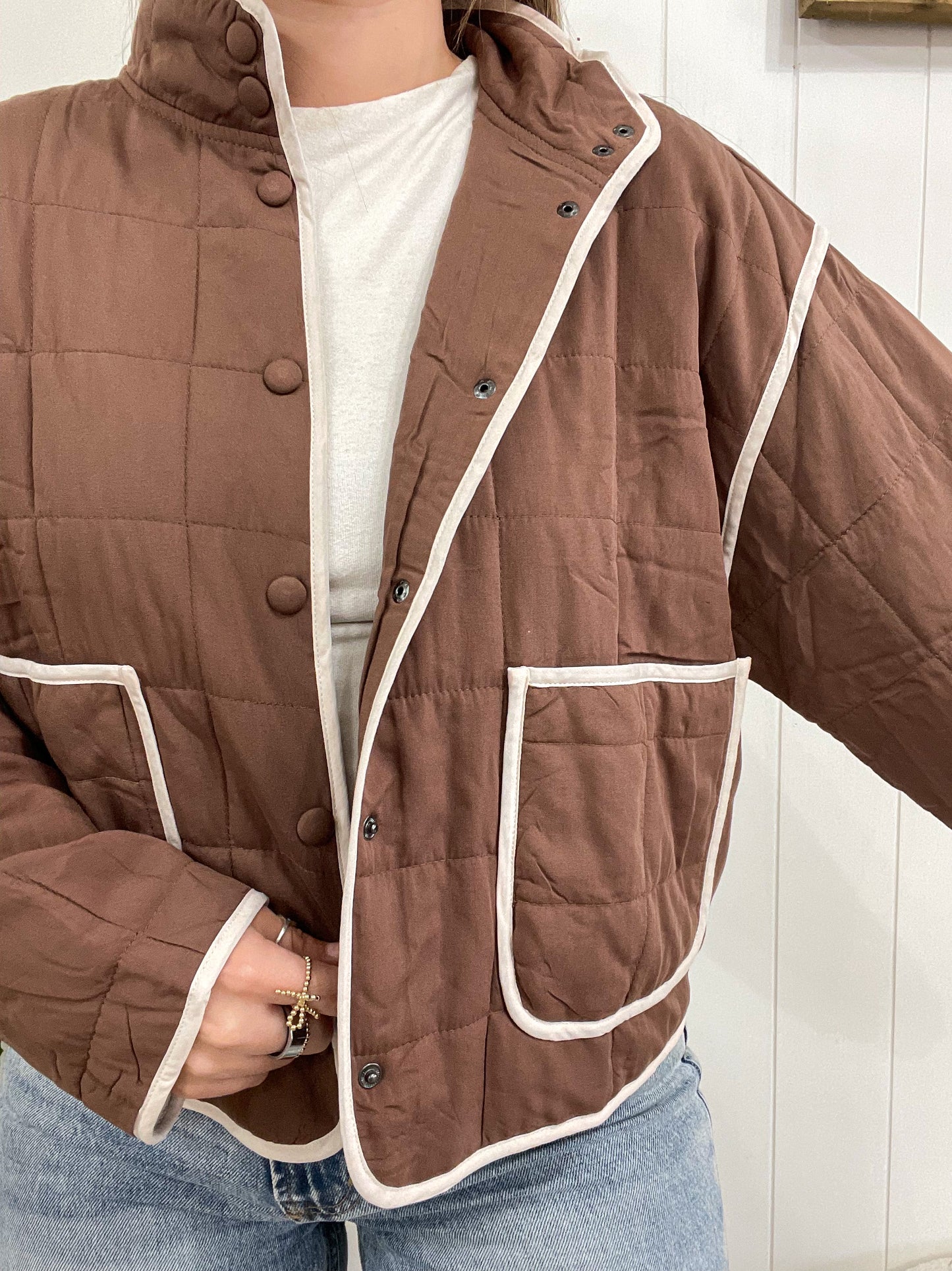 Brown Trim Quilt Jacket