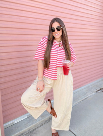 CREAM FLOWY BARREL PANTS