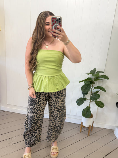GREEN BUBBLE HEM TUBE TOP
