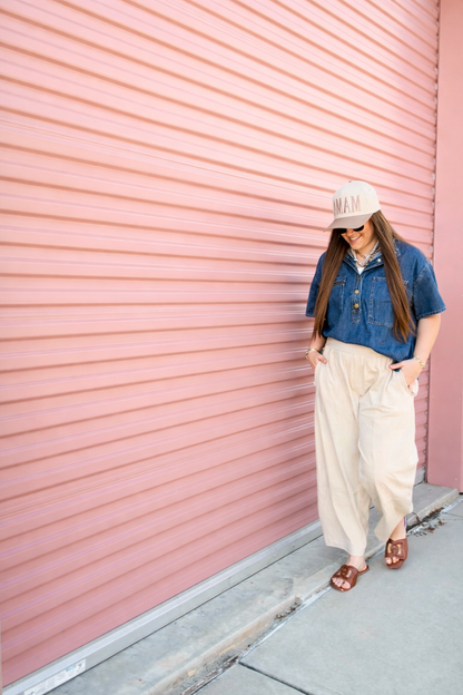 CREAM FLOWY BARREL PANTS
