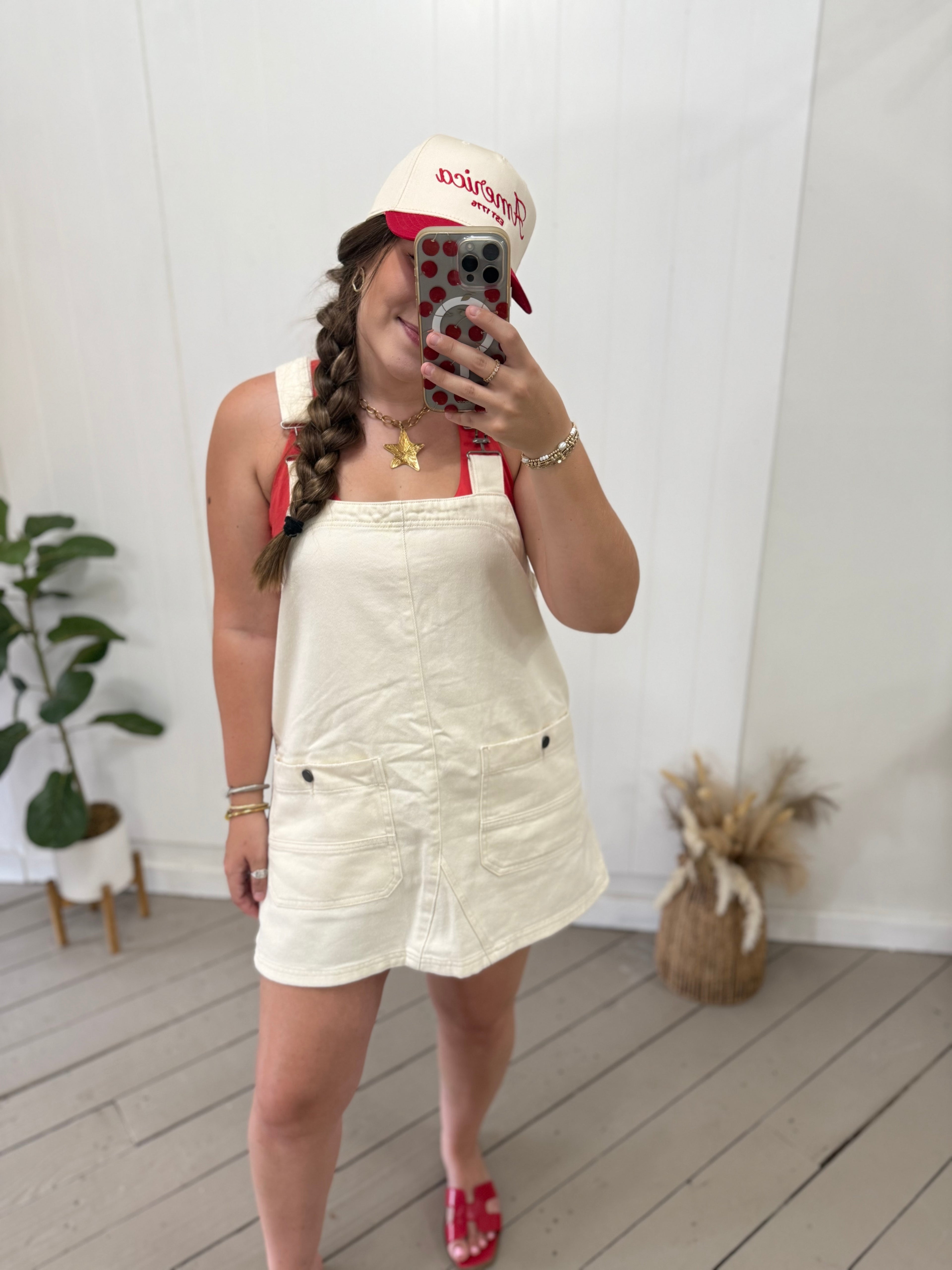 CREAM OVERALL DRESS
