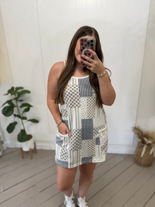 PRINTED COTTON TERRY MINI DRESS