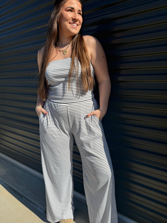STRIPED TUBE TOP AND PANT SET