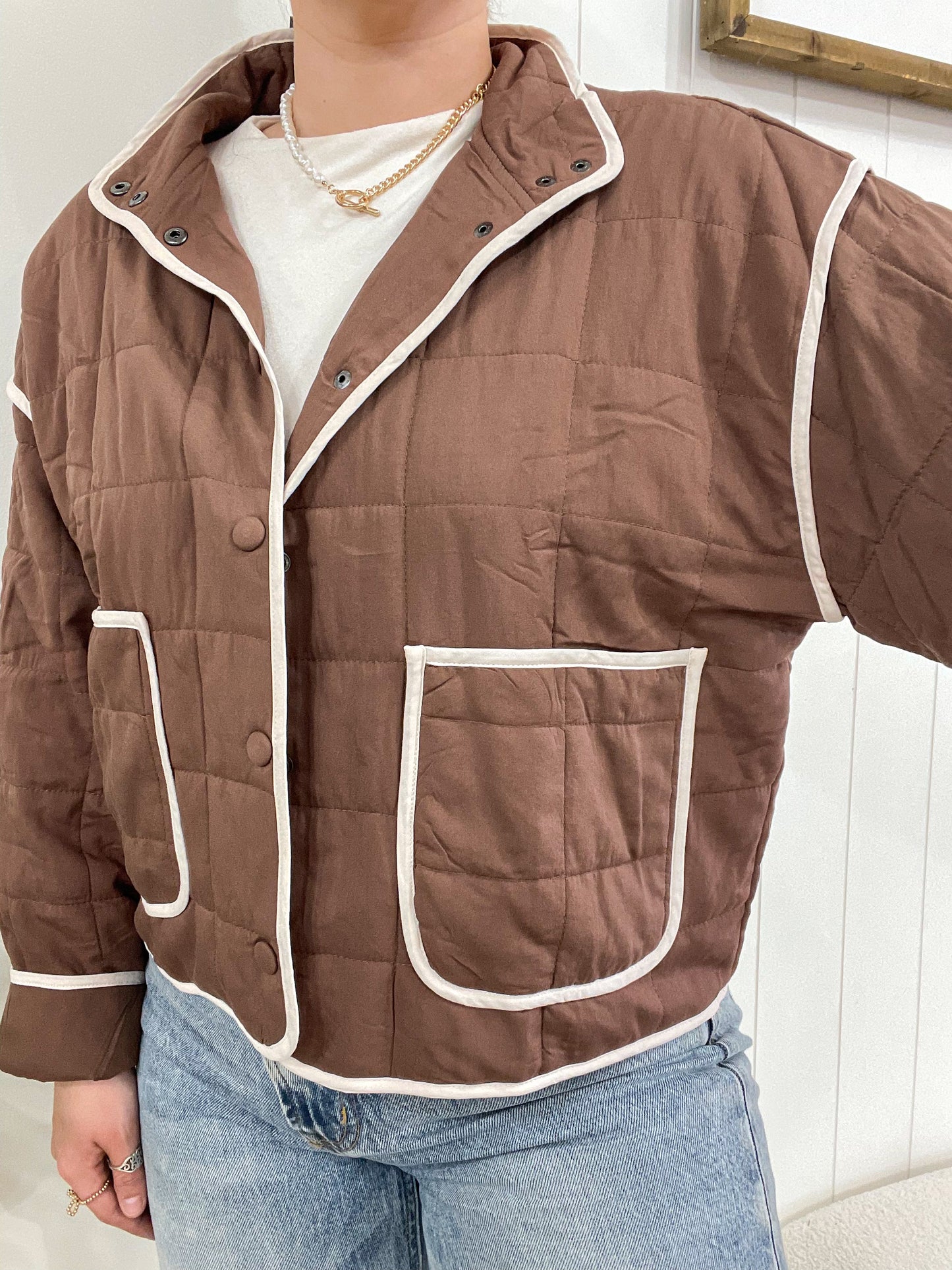 Brown Trim Quilt Jacket