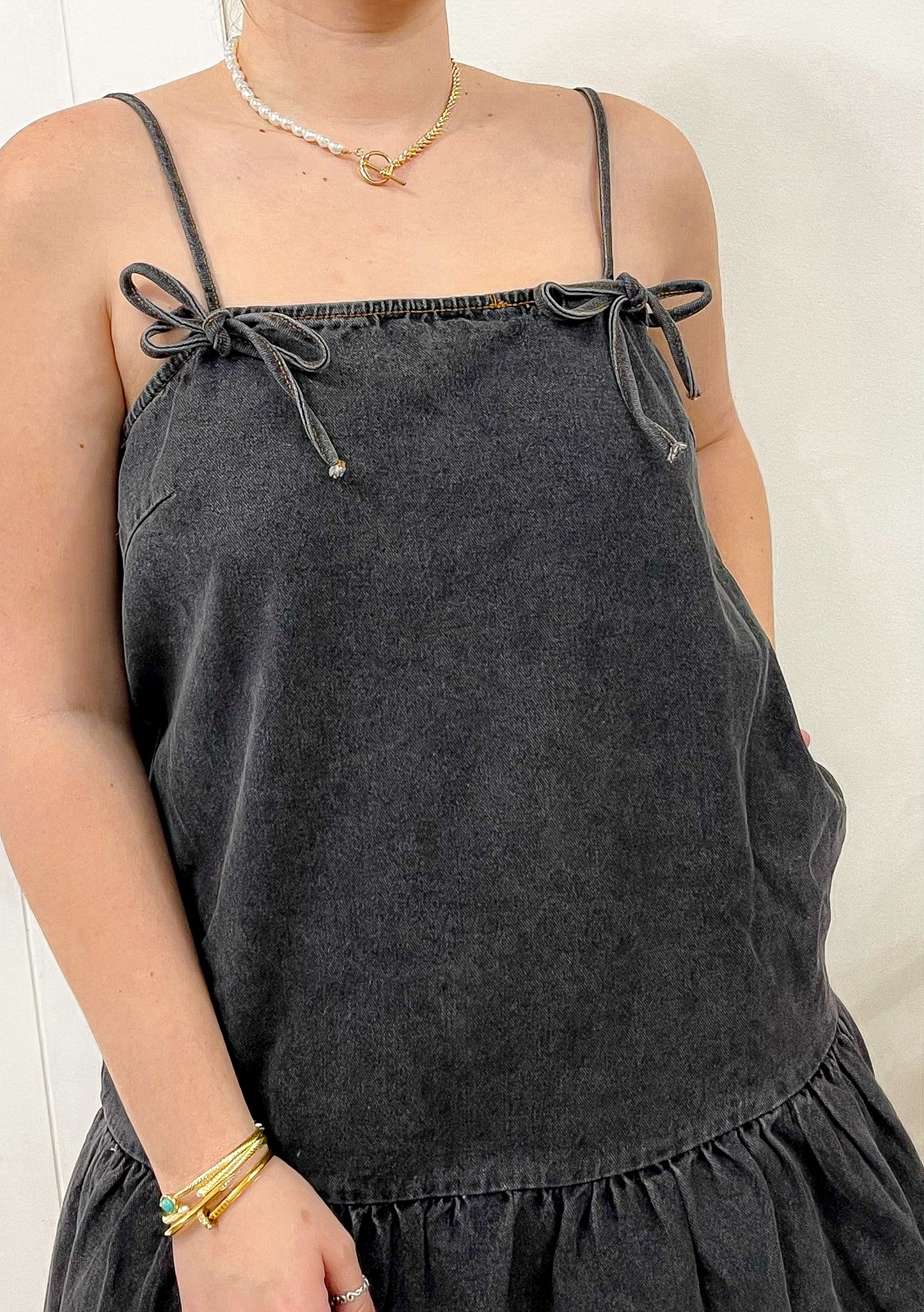 Washed Denim Bow Dress