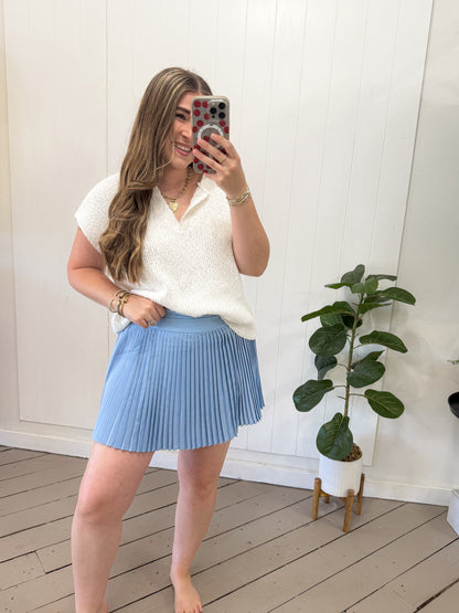 SKY BLUE PLEATED ACTIVEWEAR SKORT