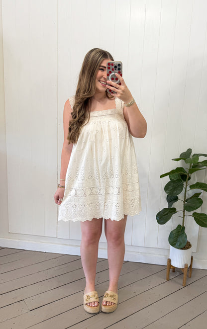LINEN LACE FLORAL DRESS