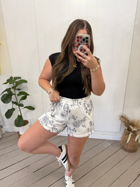 PRINTED COTTON TERRY SHORTS