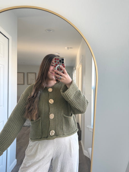 GOLD BUTTON FRONT POCKET KNIT