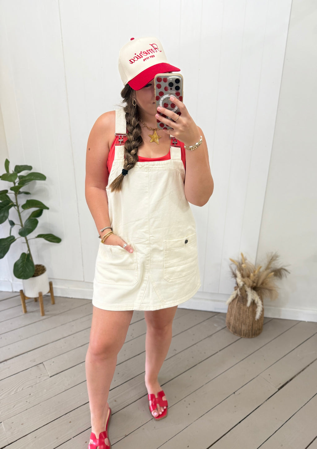 CREAM OVERALL DRESS