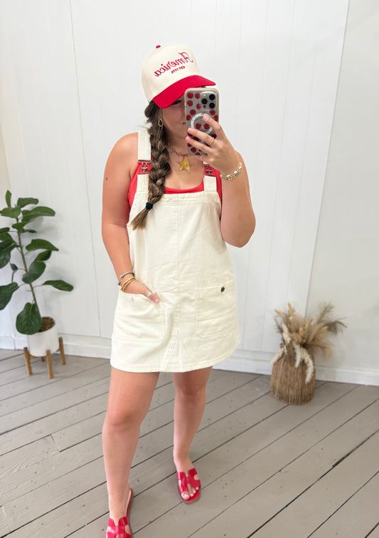 CREAM OVERALL DRESS