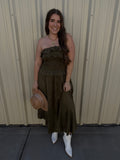 GREEN SUEDE MAXI TUBE RUFFLED DRESS