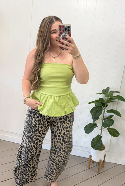GREEN BUBBLE HEM TUBE TOP