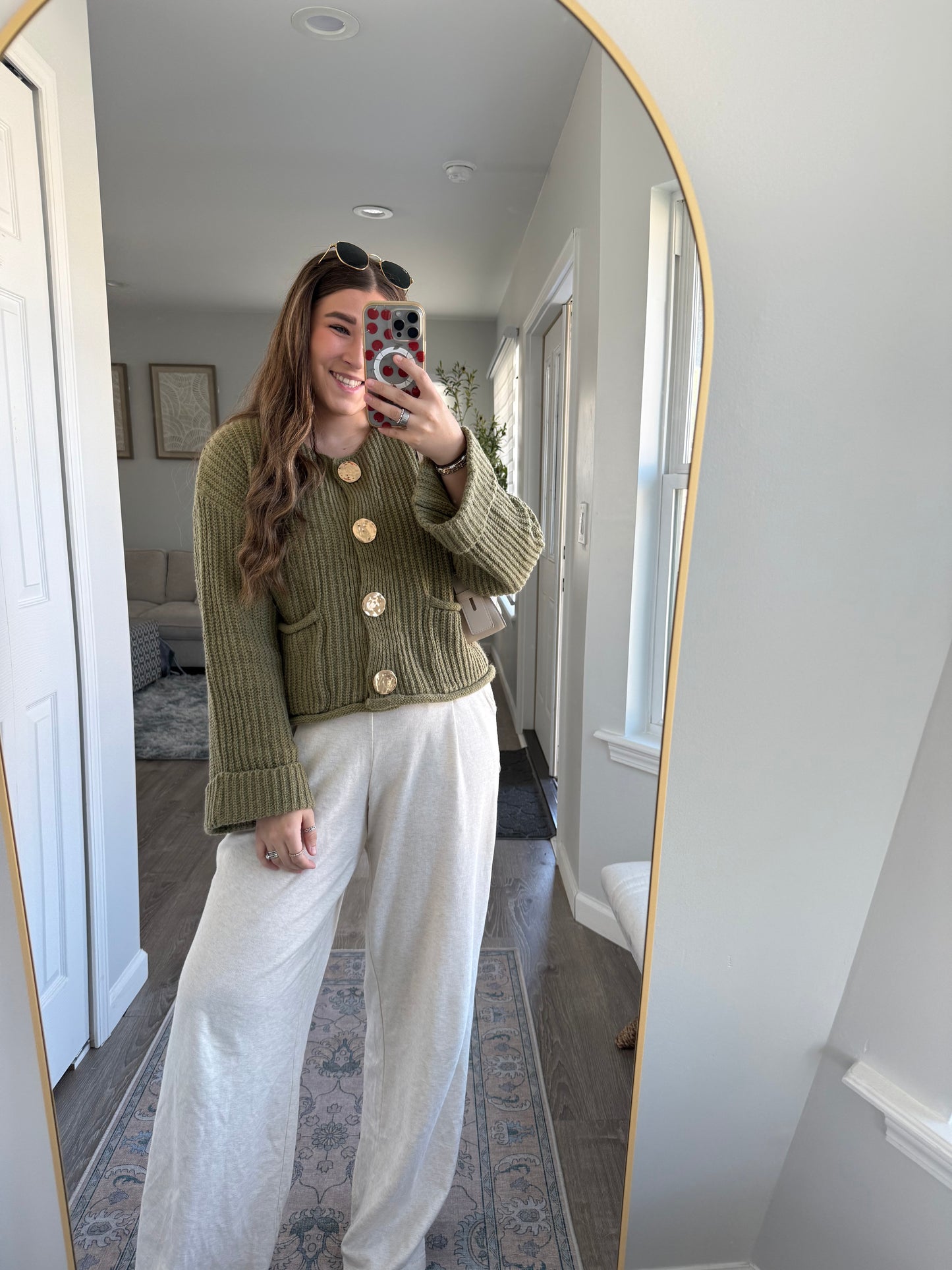 GOLD BUTTON FRONT POCKET KNIT