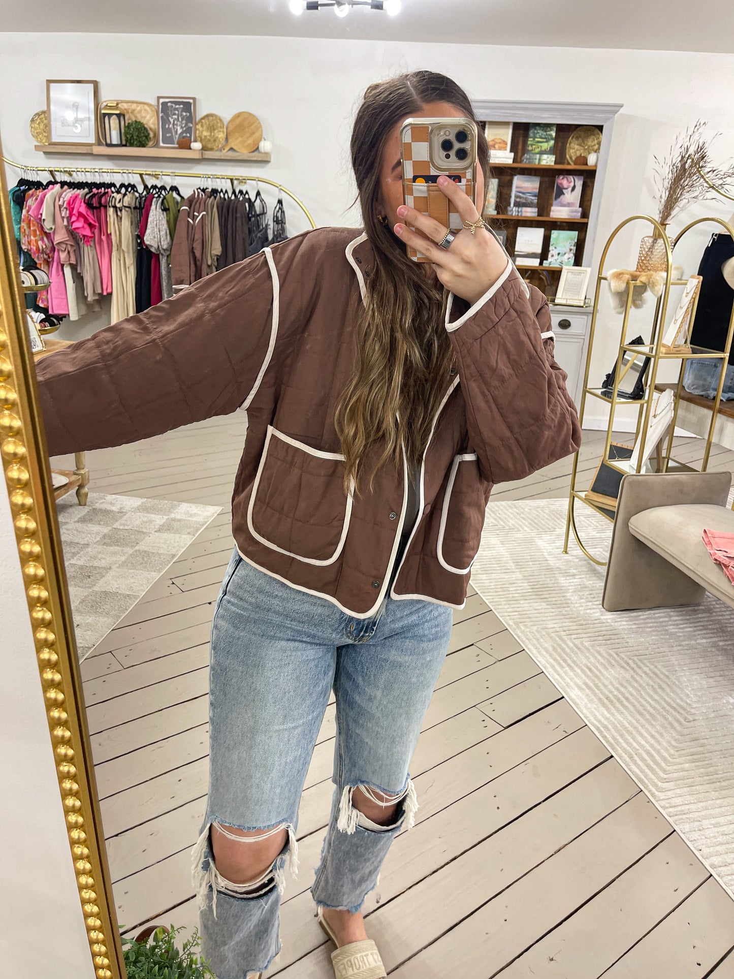 Brown Trim Quilt Jacket