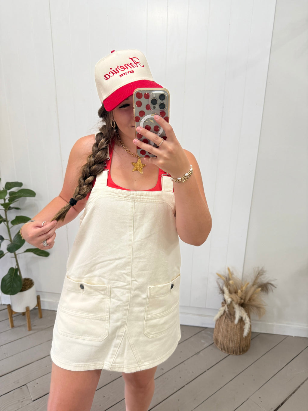 CREAM OVERALL DRESS