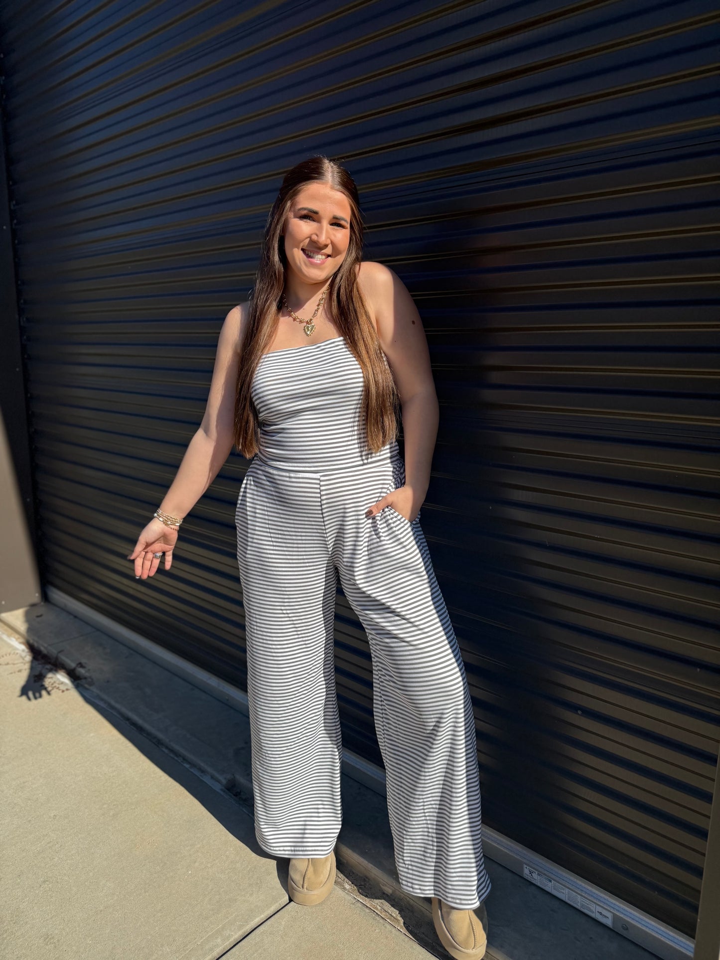 STRIPED TUBE TOP AND PANT SET