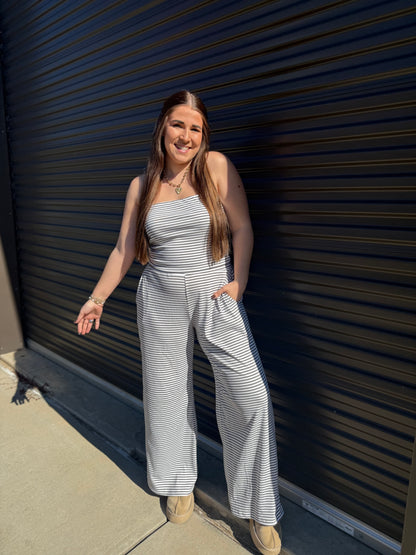 STRIPED TUBE TOP AND PANT SET