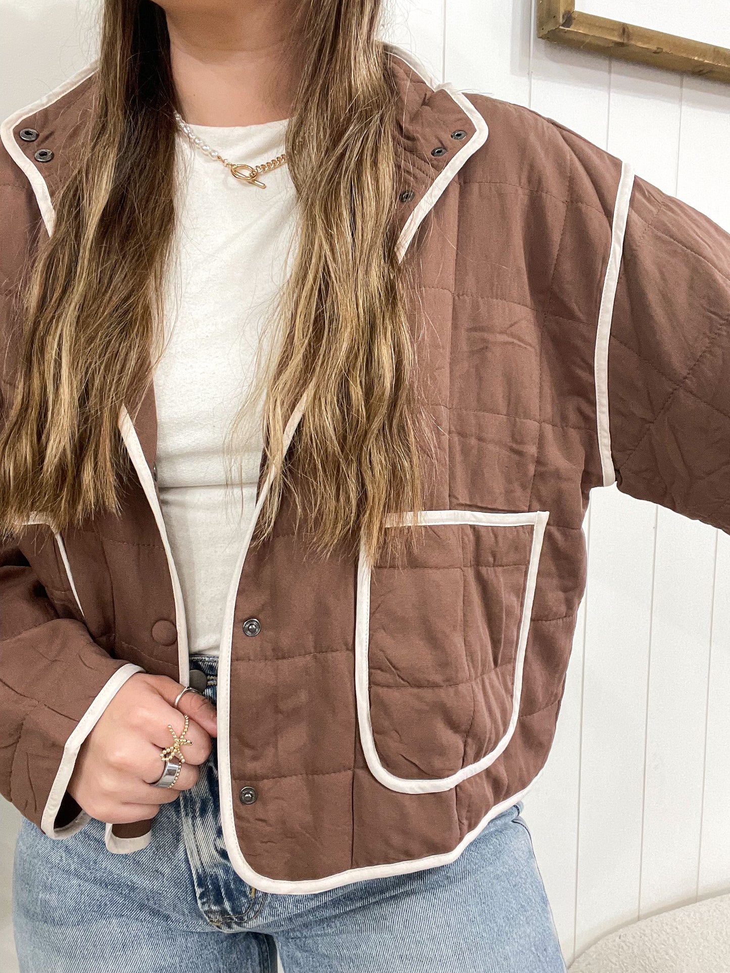 Brown Trim Quilt Jacket