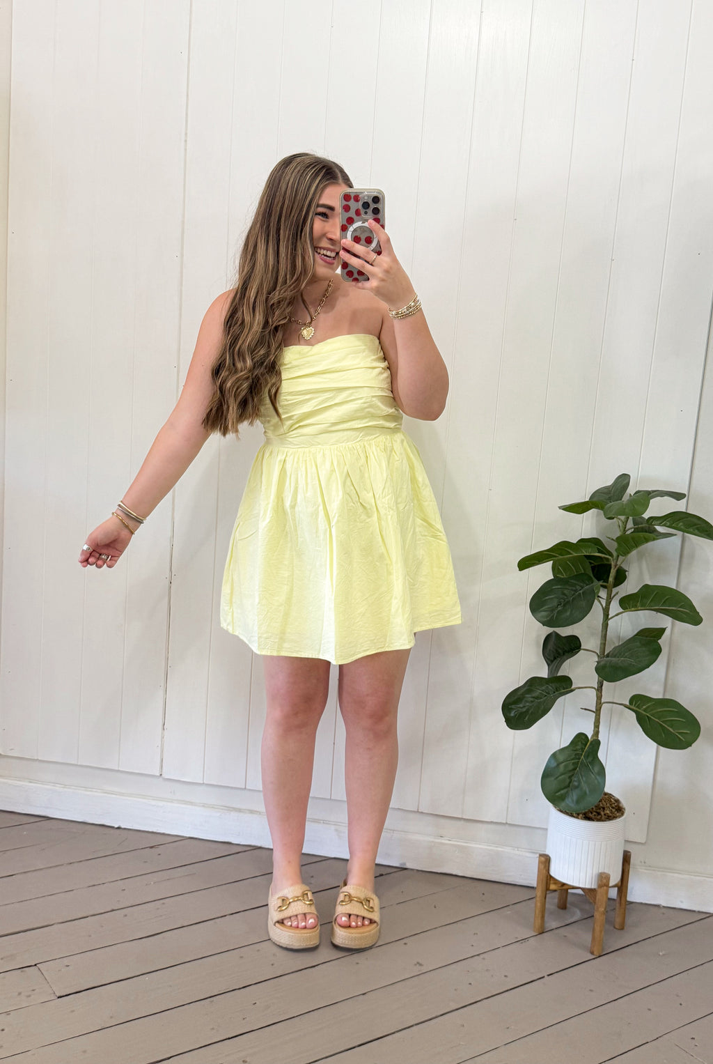 BUTTER STRAPLESS PLEATED MINI DRESS