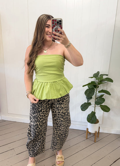 GREEN BUBBLE HEM TUBE TOP