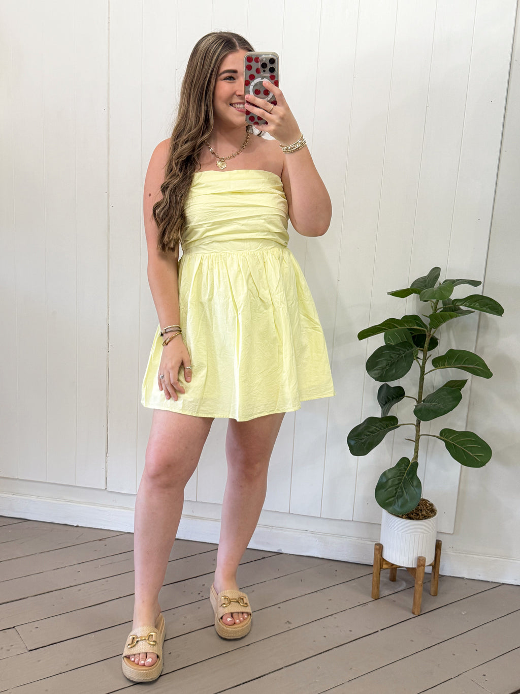 BUTTER STRAPLESS PLEATED MINI DRESS